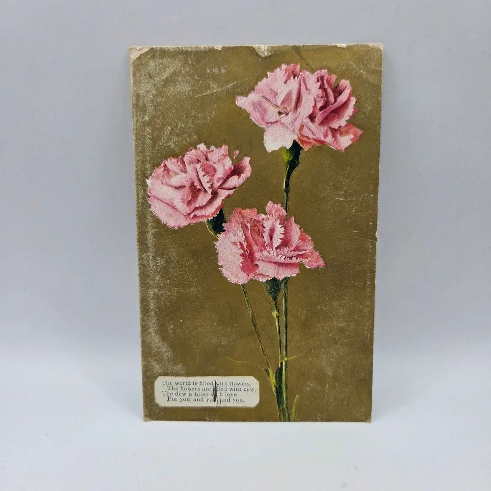 Antique‎ 1909 Pink Carnation Postcard Yoncalla Oregon Postmark One Cent Stamp